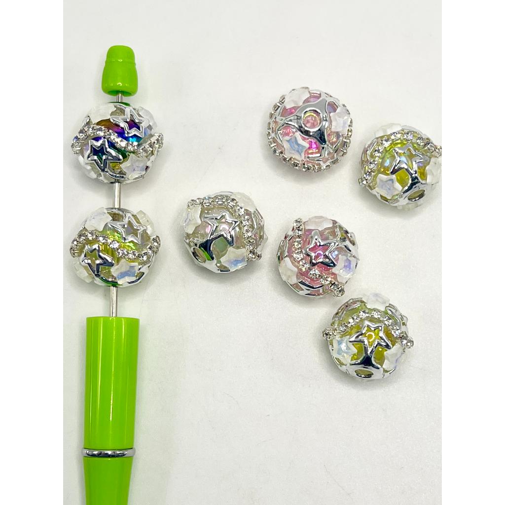 カラフルなアクリルビーズ、スタービーズケージビーズキャップ&チェーン&スター付き、JD