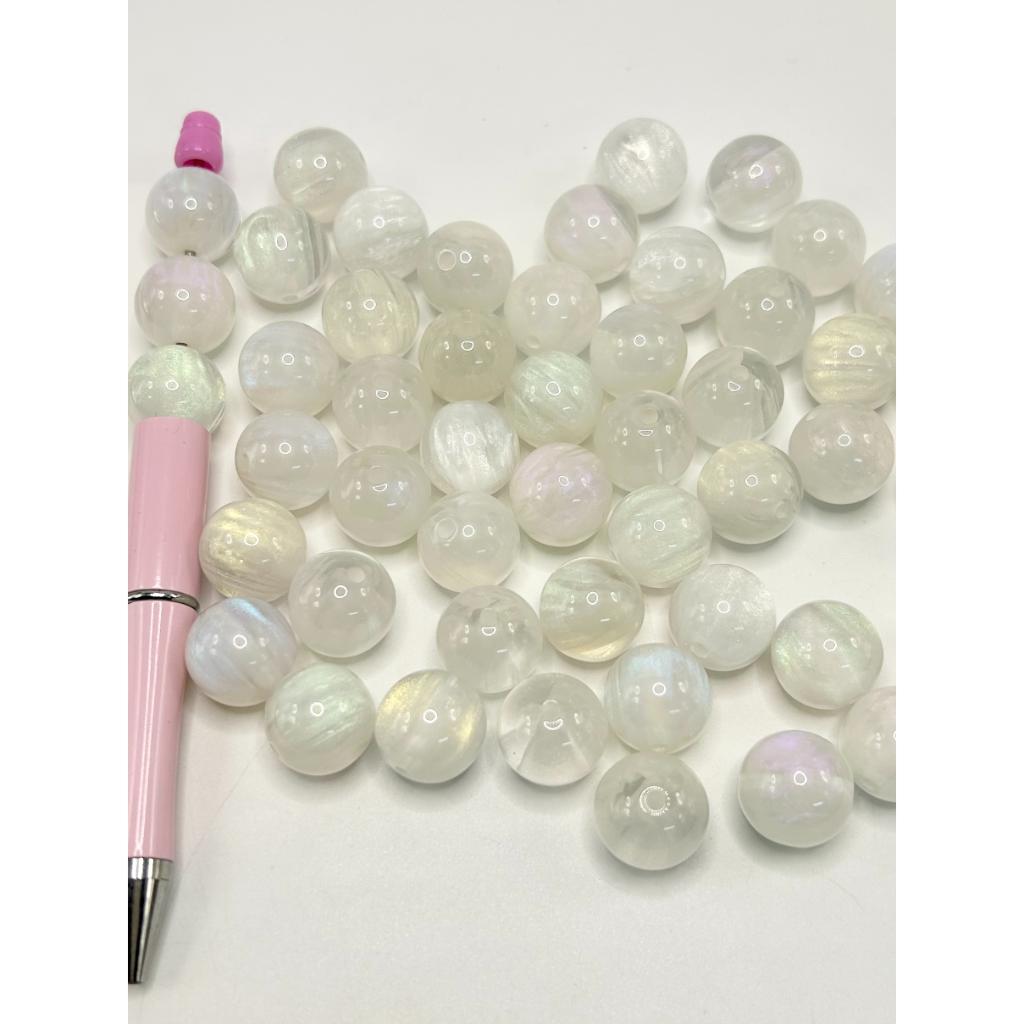 See Thru White Acrylic Beads with Colorful Glitter, 16mm,Mix