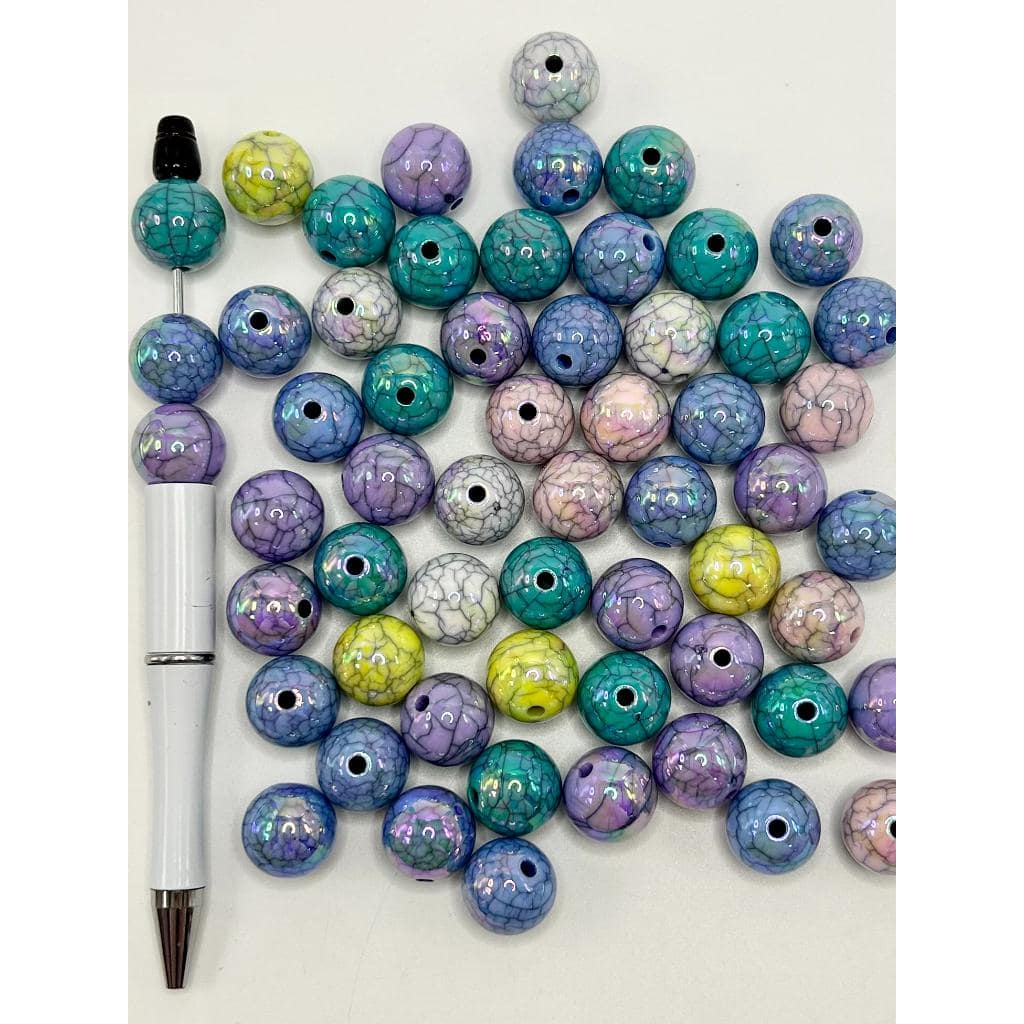 Teal Tiffany Acrylic Beads with Black Crackle Line Stripe, 16mm