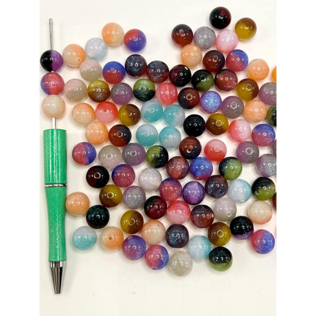 Double Color Acrylic Beads with Glitter Inside, 12mm, Random Mix Color, WM