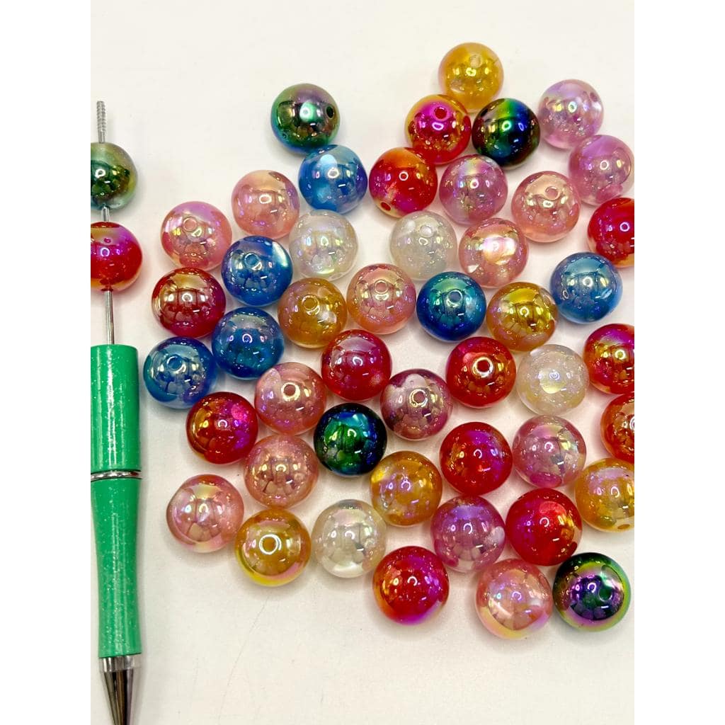 Glitter & Heart Inside Acrylic Beads with UV Plating, 16mm, Random Mix Color, ALX