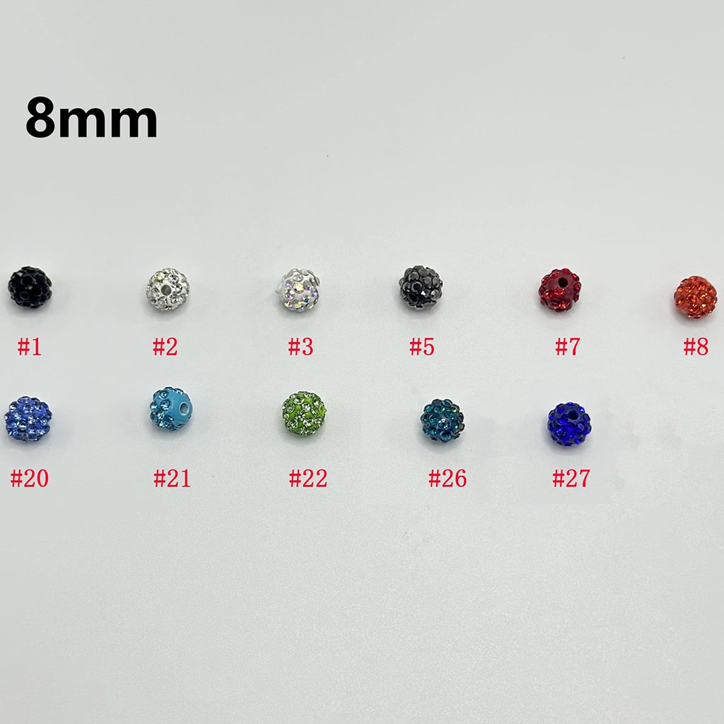 キラキラ輝く粘土ビーズ、アクリルラインストーン付き、8mm