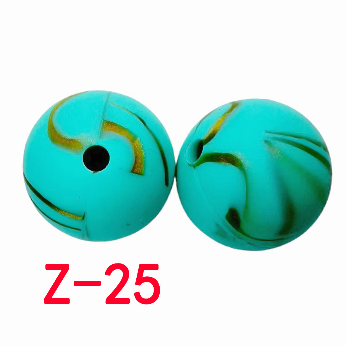 Multicolor Printed Silicone Beads with Swirls, Abstract Marble Pattern, 15mm