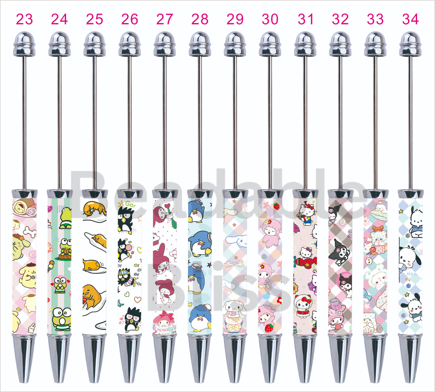 DIY Plastic Beadable Pens with Cartoon Prints, Random Mix