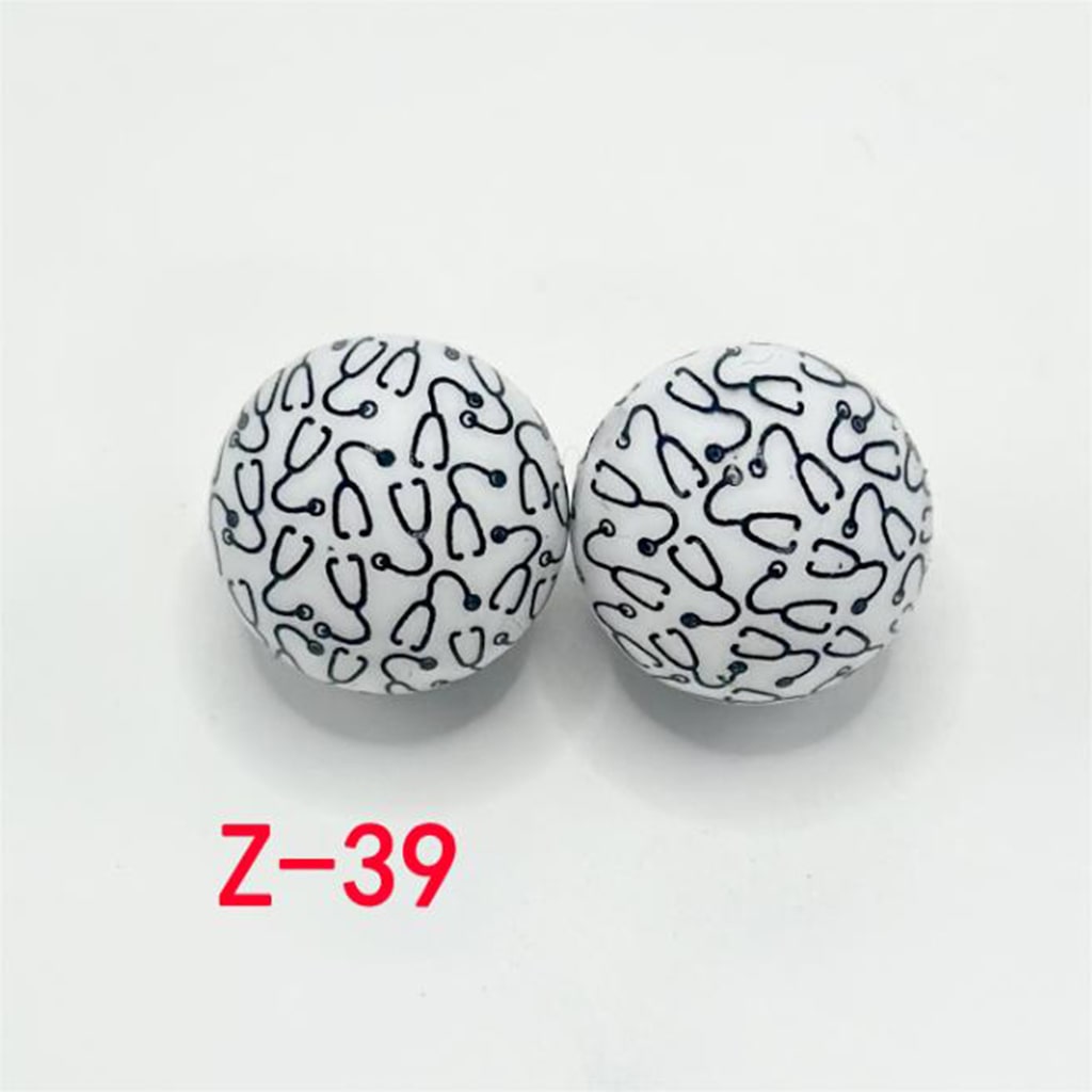 ブラックライン聴診器ドクターラウンドプリントシリコンビーズ15mm、番号Z-39