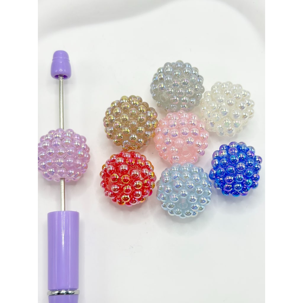 小さなパールが入った単色ラウンドアクリルビーズ、ランダムミックス、20mm