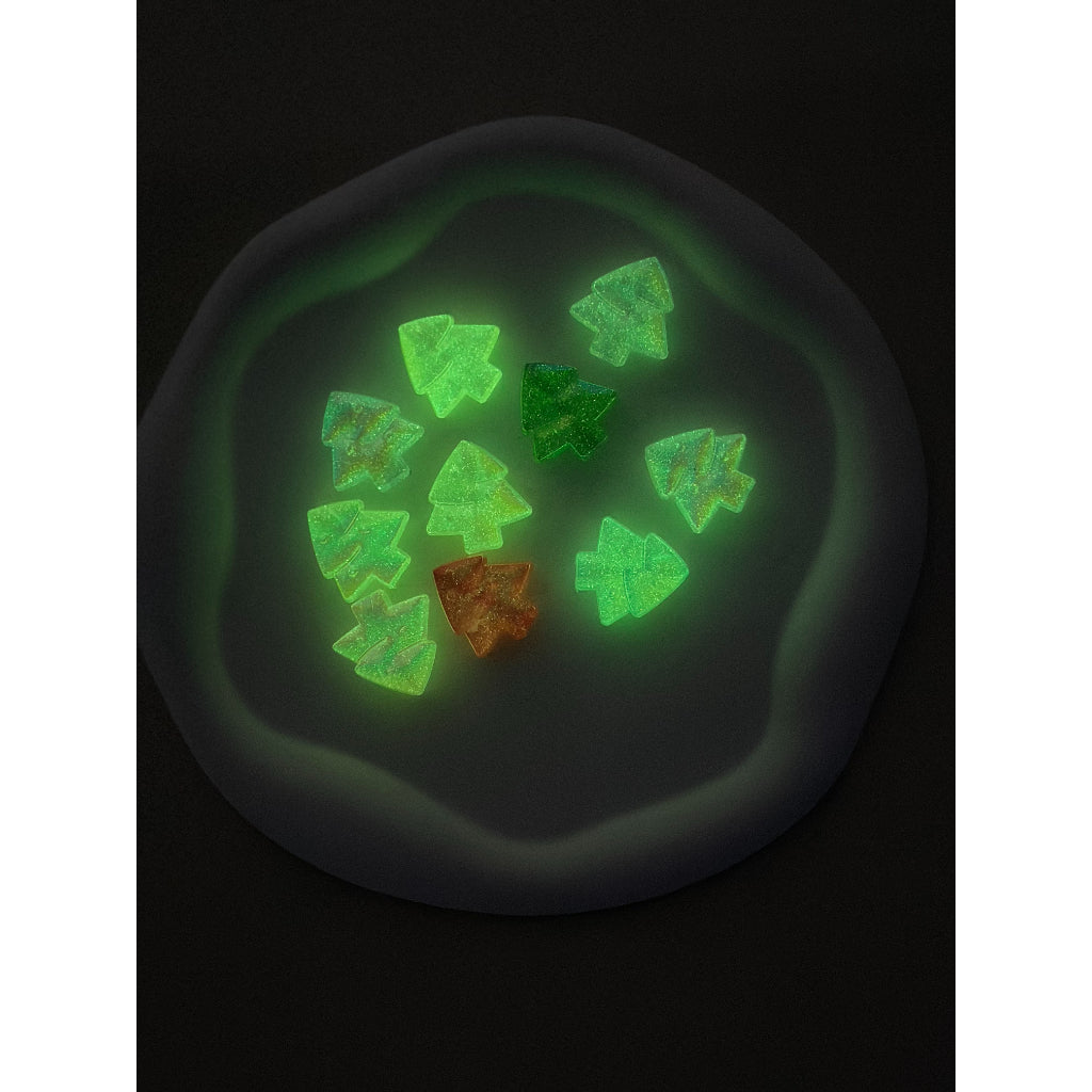 UV Coating Luminous Glittery Tree Acrylic Beads, Random Mix, 25*24MM