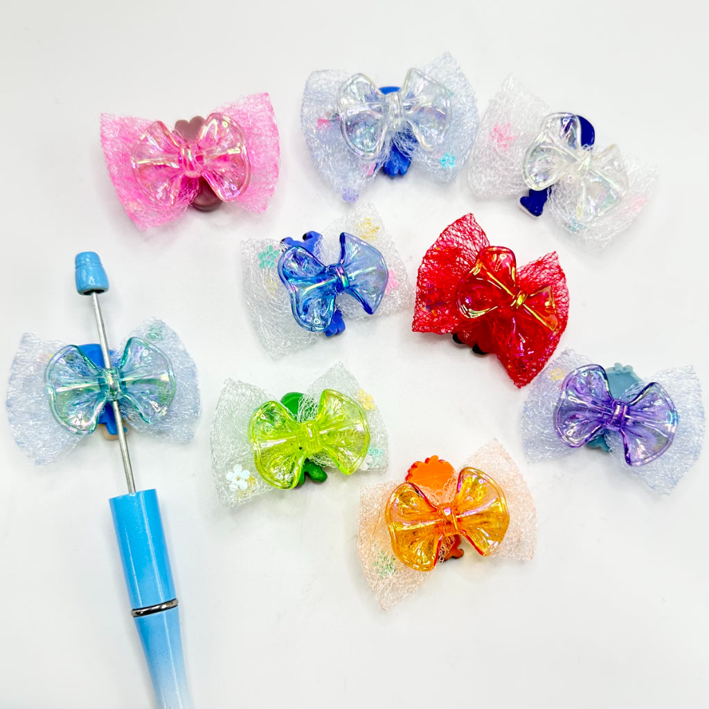 Vivid Insid Out Family Cartoon Bowknot Small Flowers Confetti Inside Acrylic Beads, Random Mix, Around 47*35MM