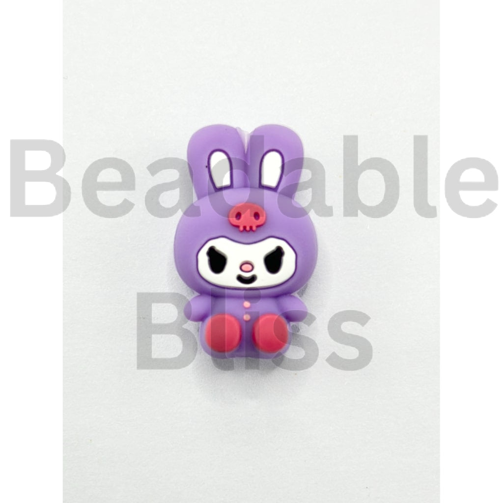 3D かわいい クロム パープル ウサギ シリコン フォーカルビーズ
