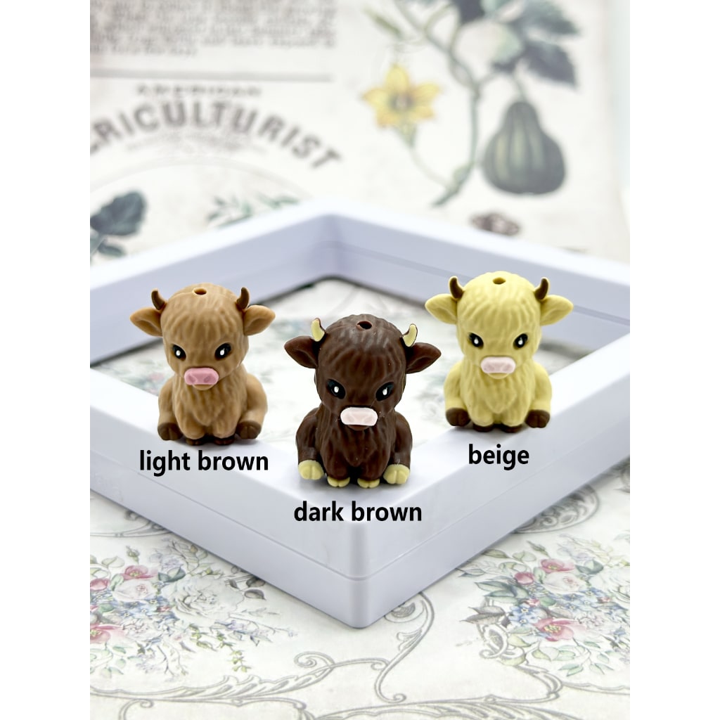 Cow Beads, 3D Adorable Highland Cow Calves, Silicone Focal Beads