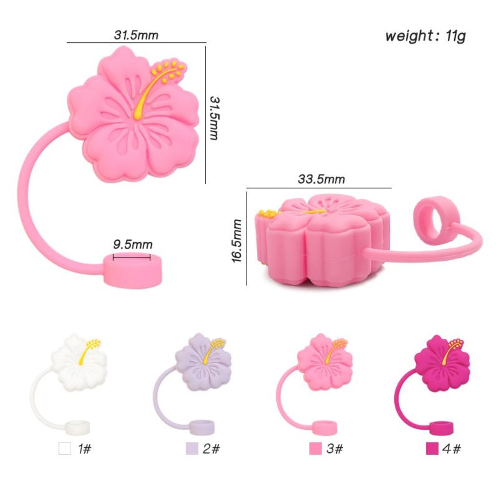 ミニかわいい花柄食品グレードカップタンブラーシリコンストロートッパー、ランダムミックス