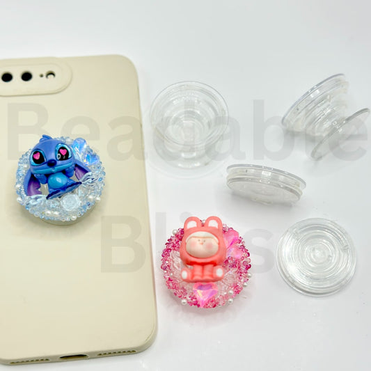 DIYビーズ付き透明ラウンドシェイプストレッチ電話ホルダーサポートマウントスタンドポップソケット、40MM