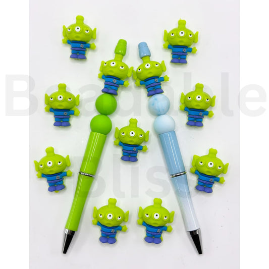 3D Green Alien Cute Adventure Cartoon Silicone Focal Beads