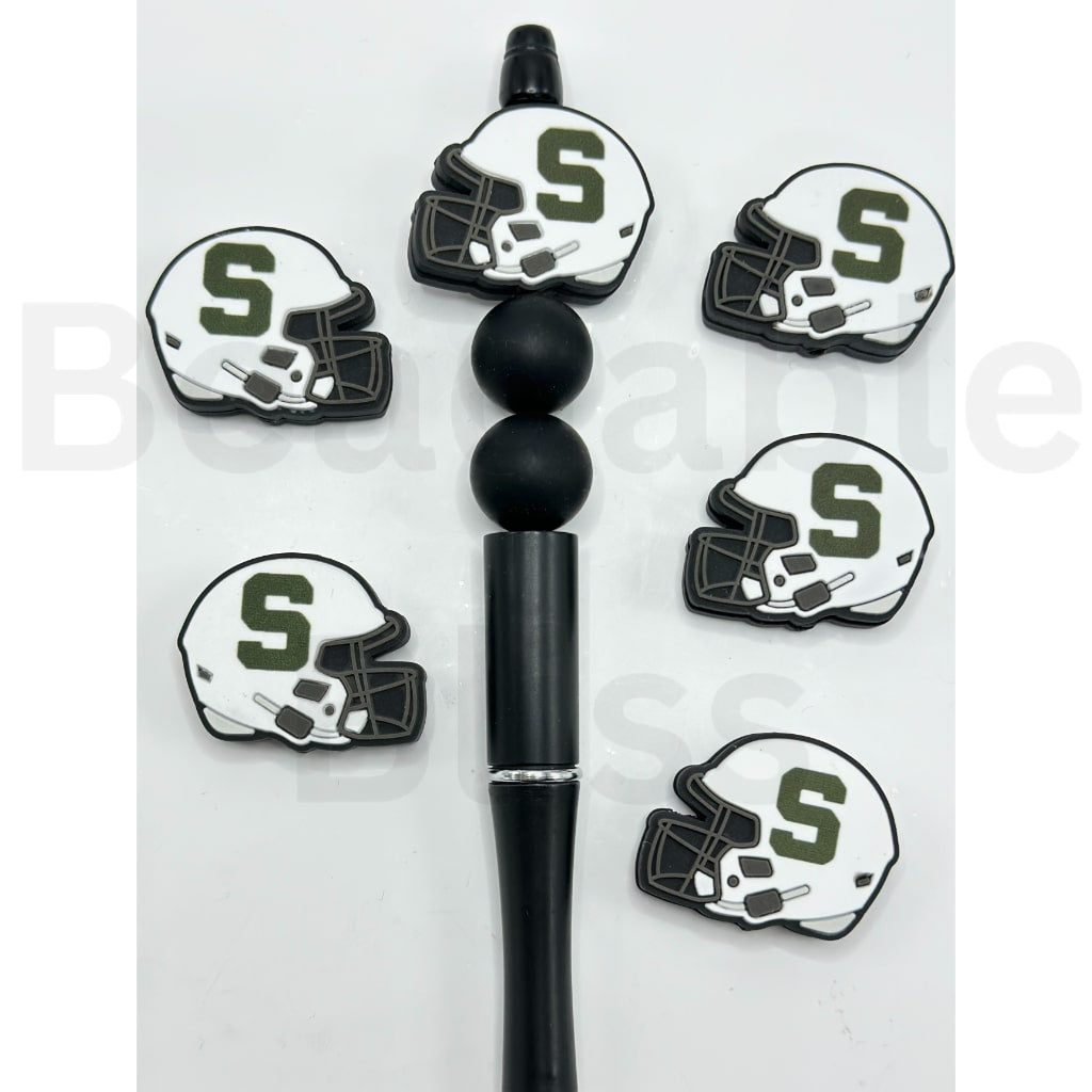 USA America College University Football Teams Michigan State Sparta Helmet Silicone Focal Beads, (This item will be shipped out in around 6 days after you ordered)
