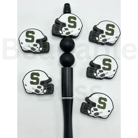 USA America College University Football Teams  Michigan State Sparta Helmet Silicone Focal Beads, (This item will be shipped out in around 6 days after you ordered)