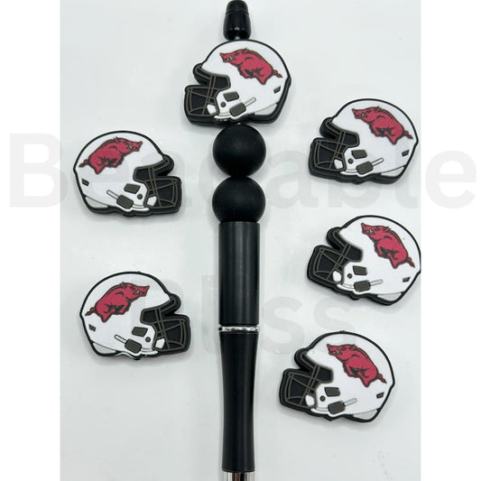 USA America College University Football Teams Arkansas Razorbac Helmet Silicone Focal Beads, Please Read the Description