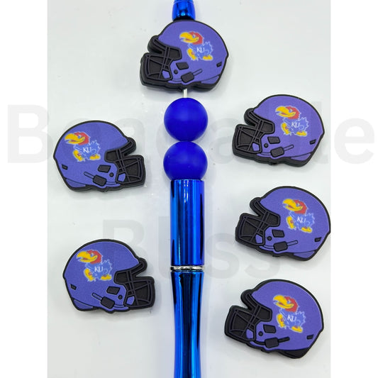 USA America College University Football Teams Kansas Jayhaw Helmet Silicone Focal Beads, Please Read the Description