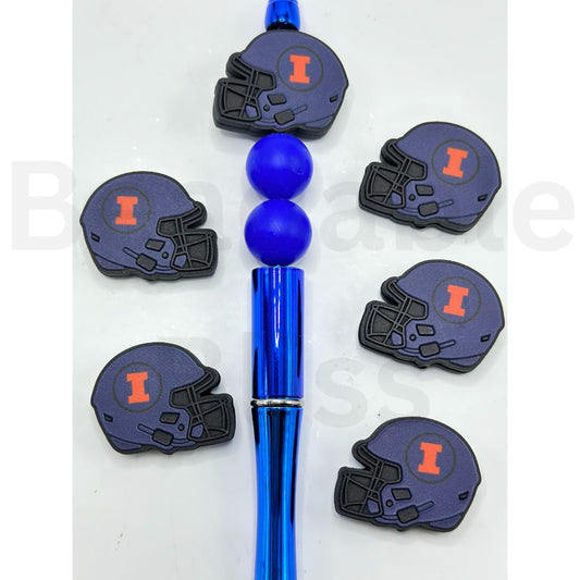 USA America College University Football Teams Illinois Fighting Illin Helmet Silicone Focal Beads, Please Read the Description