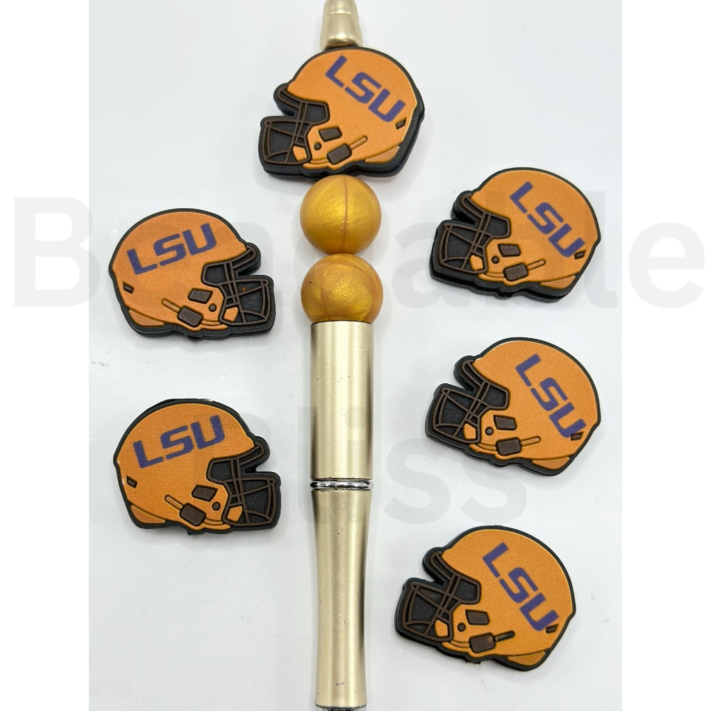 USA America College University Football Teams LSU Tige Helmet Silicone Focal Beads, Please Read the Description