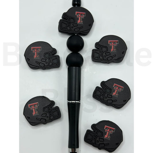 USA America College University Football Teams Texas Tech Red Raide Helmet Silicone Focal Beads, Please Read the Description