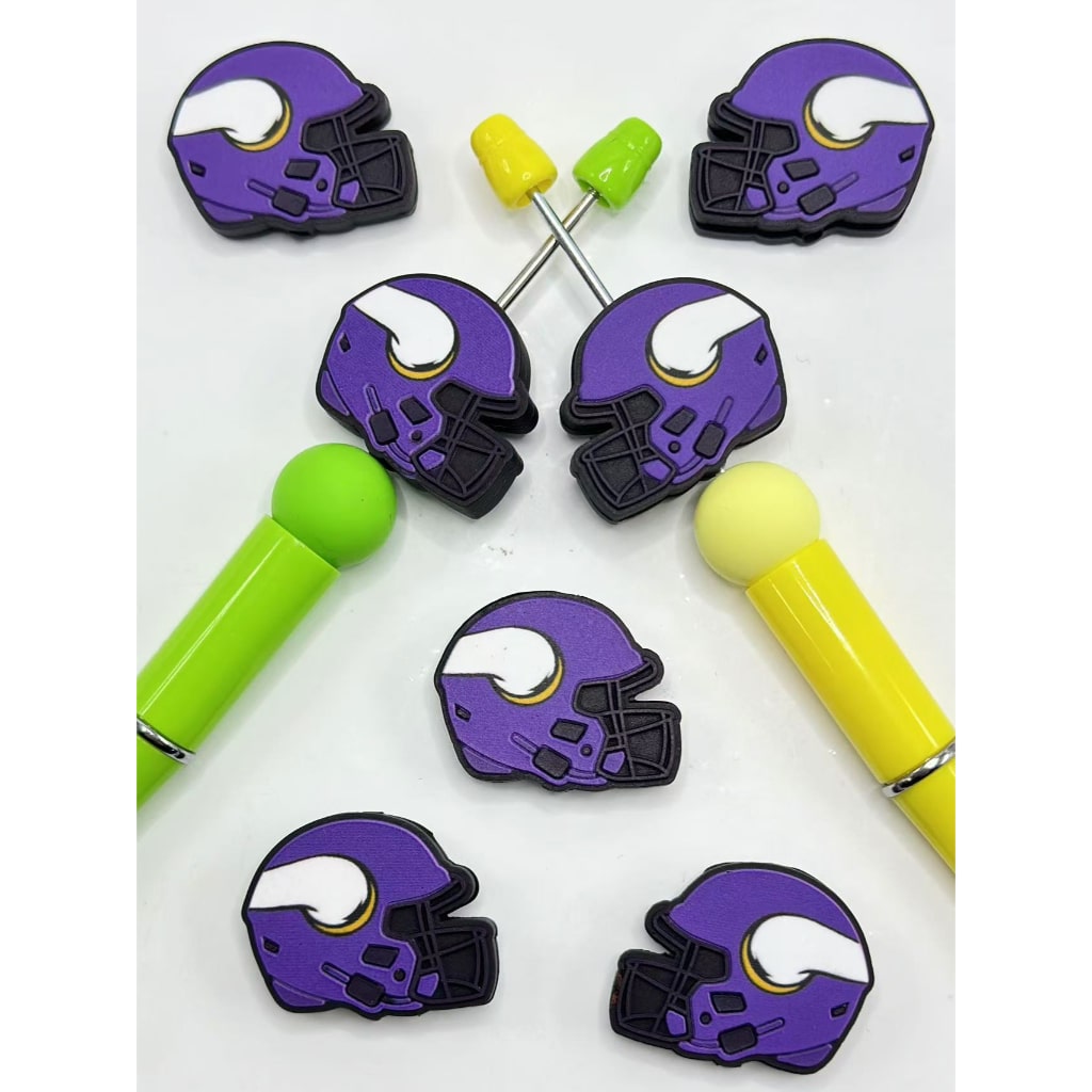 USA American Football Team Minnesota Vikings Helmet Sports Silicone Focal Beads, Please Read the Description
