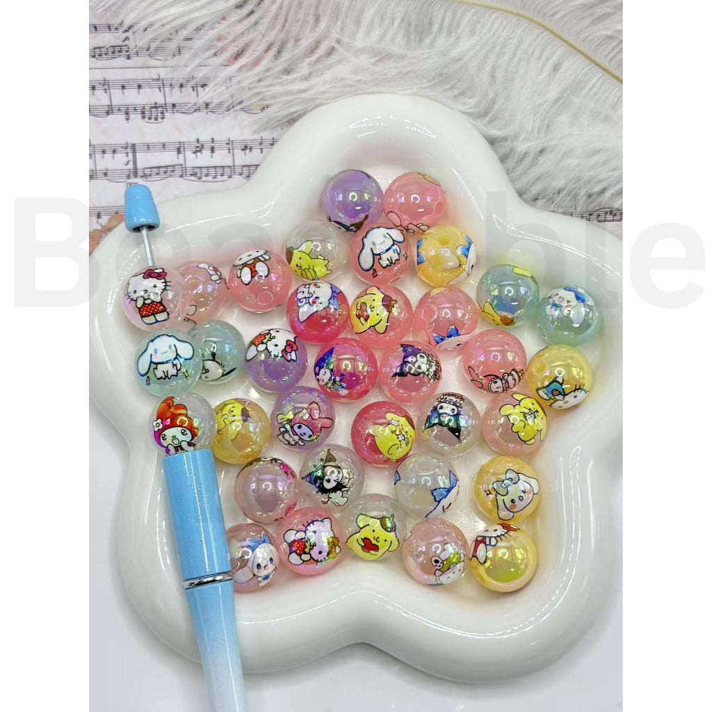 かわいいサンリHK子猫クロムポンポンメロディポチャック漫画ゼリーカラーラウンドアクリルビーズ、ランダムミックス、16MM