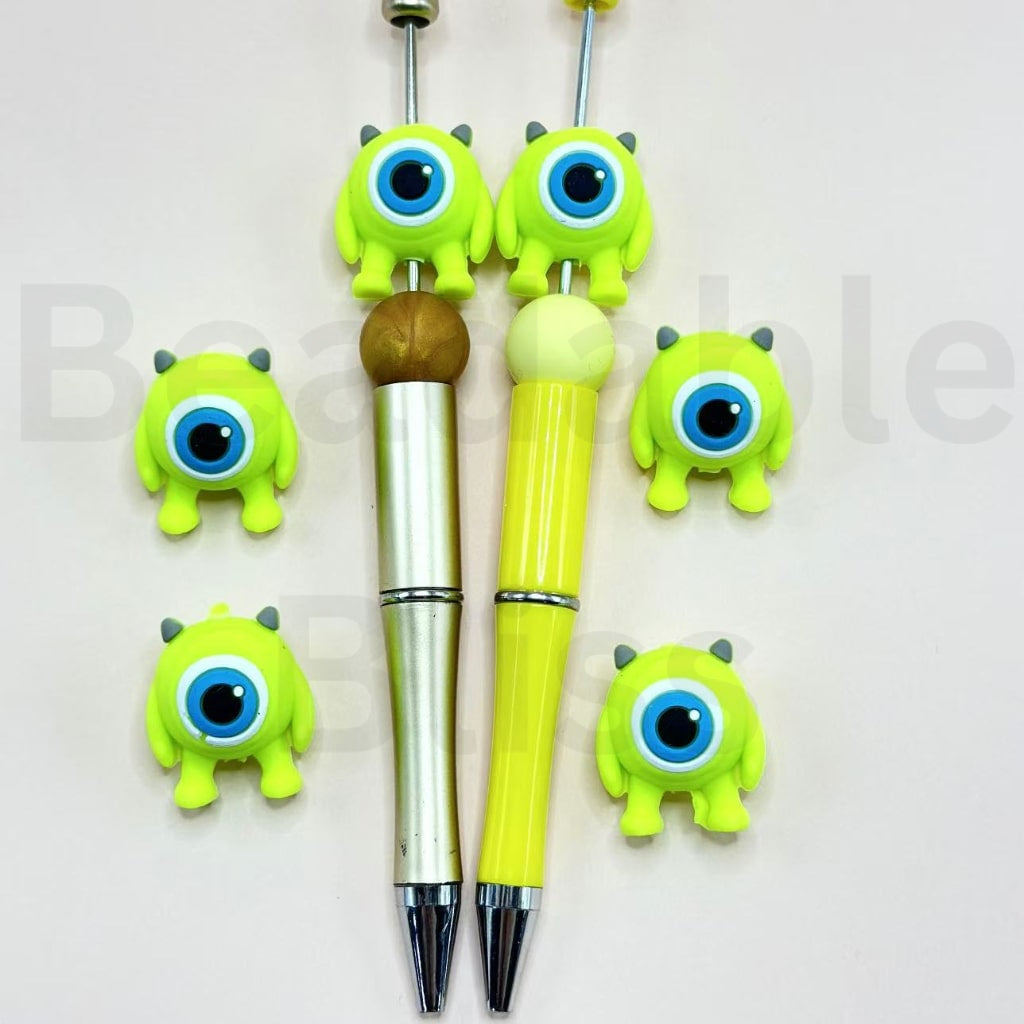 3D Little Cute Big Eye Green Character Alien Silicone Focal Beads