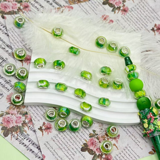 グリーンビーズ、絶妙なデザインのホイールアバカスアクリルビーズ、大きな穴付き、ランダムミックス、14MM