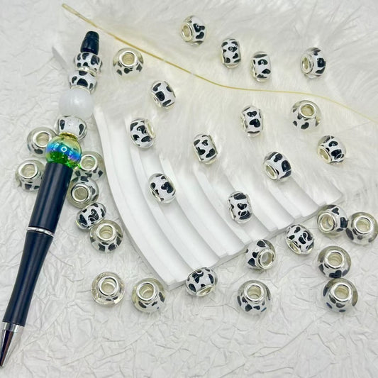 繊細な牛柄のクリアホイールアバカスアクリルビーズ、大きな穴付き、ランダムミックス、14MM