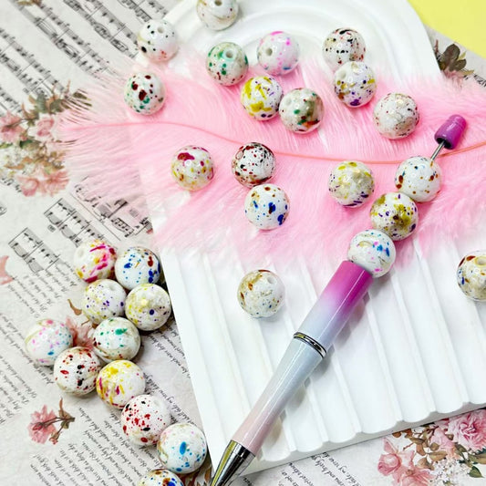 アートグラフィティペインティング カラフルスポット ホワイトラウンドアクリルビーズ ランダムミックス 16MM