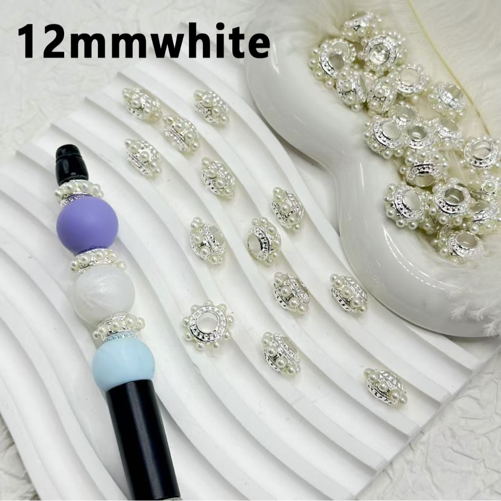 繊細なシルバーゴールドメタルホイールアバカススペーサー、ホワイトパール付き、12MM