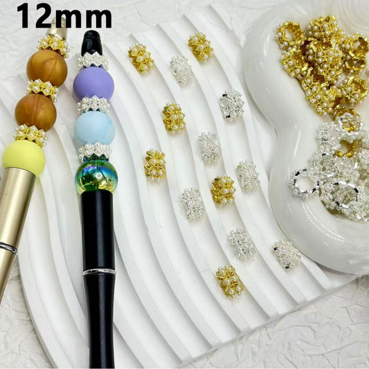 キラキラ輝くシルバーゴールドメタルウェーブ両面スペーサー、ホワイトパールチェーン付き、12MM