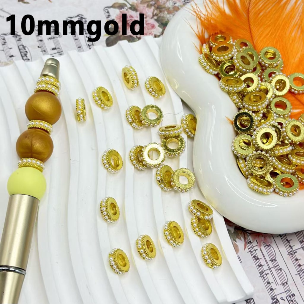 Delicate Silver Gold Black Metal Spacer with White Pearls Chain, 10MM