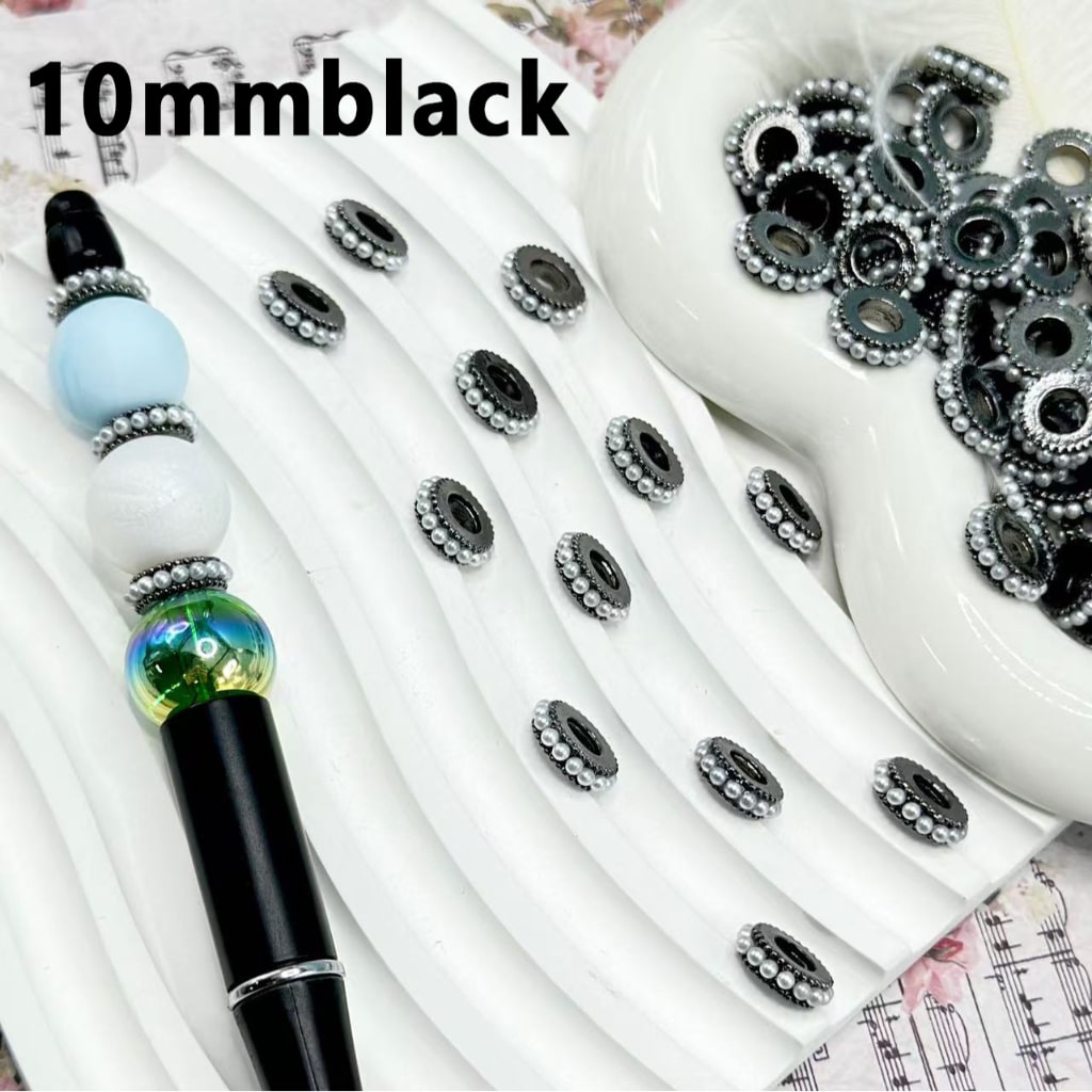 Delicate Silver Gold Black Metal Spacer with White Pearls Chain, 10MM