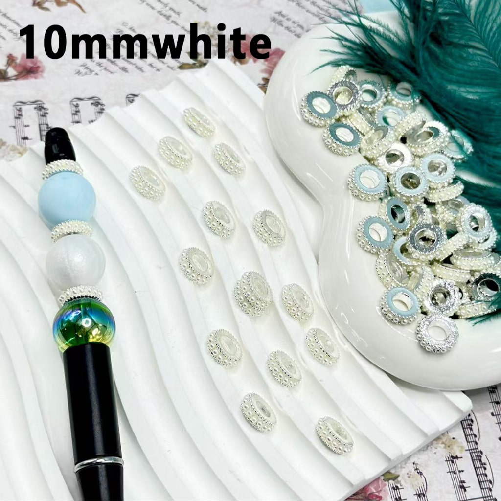 Delicate Silver Gold Black Metal Spacer with White Pearls Chain, 10MM