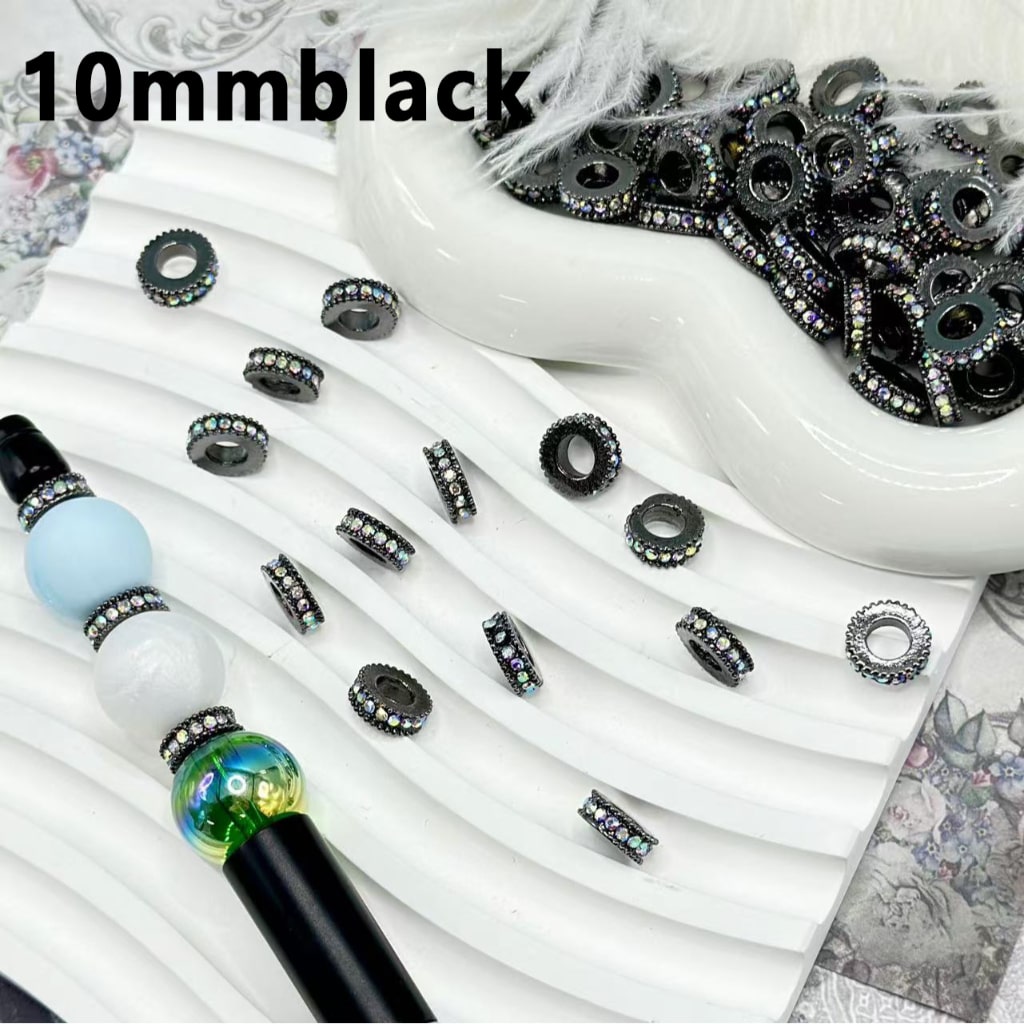 Exquisite Silver Gold Black Metal Spacer with AB Rhinestones, 10MM