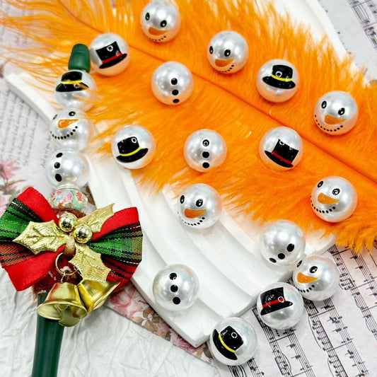 光沢のあるかわいい雪だるまの顔の帽子 シルバーラウンドアクリルビーズ ランダムミックス 16MM