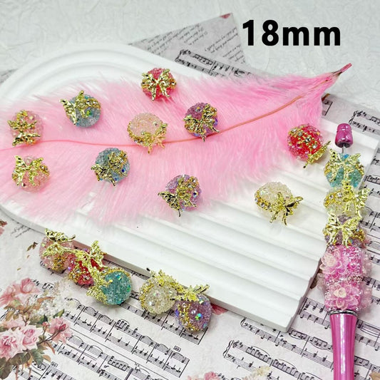 繊細なキラキラ輝くゴールド合金バタフライリング、光沢のあるラインストーン、シュガーアクリルビーズ、ランダムミックス、18MM