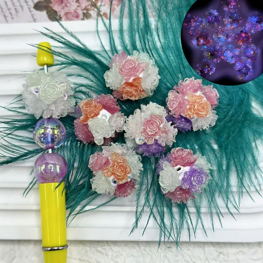 Exquisite Luminous Glowworm Color Changing Shiny Cute Flowers AB Rhinestones White Round Clay Beads, Random Mix, 24MM