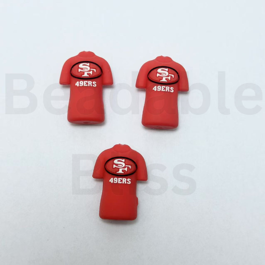 USA America Football Team Shirt Jersey Uniform Kansas Chie Lone Star Fighters  Golden Gate Gridiron Denver Football NOLA Football Bear Team Vegas Football Blue Team Buffalo Football Packer Team Red College Team  Silicone Focal Beads