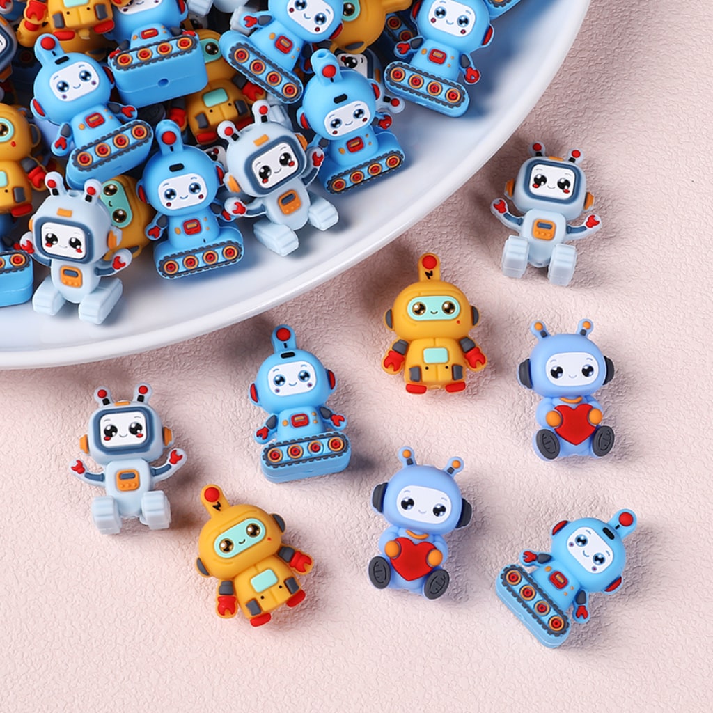 3D Cute Vivid Robots Silicone Focal Beads
