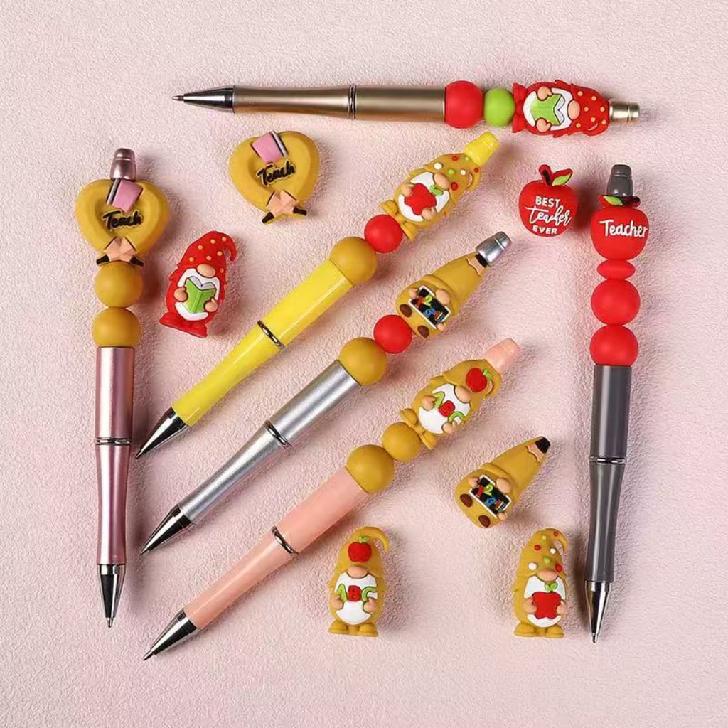 3D Red Yellow Gnomes Books Red Apples Teachers ABC 123 Pencils Hearts School Silicone Focal Beads