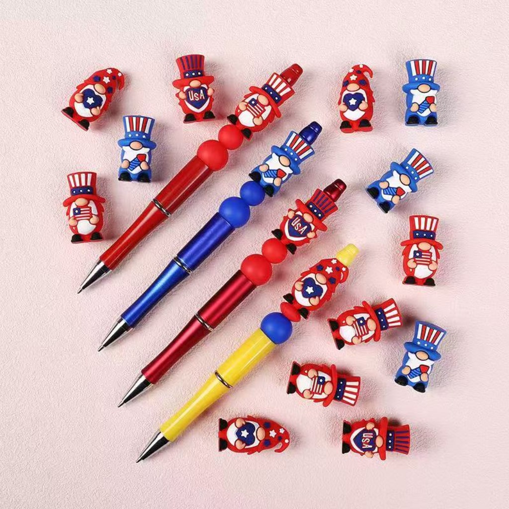 3D Little Cute Gnome USA America Patriotism Independence Day Silicone Focal Beads