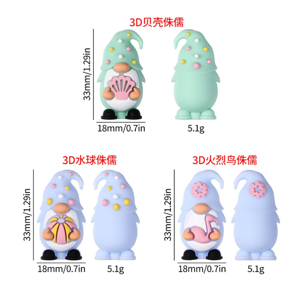 3D Cute Gnome Holds Shell Ball Flamingo Silicone Focal Beads