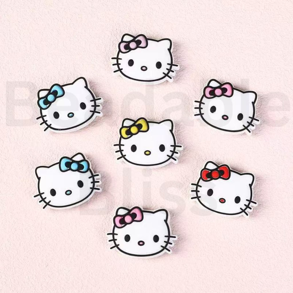 かわいいサンリHK子猫の頭とリボン、シリコン製フォーカルビーズ
