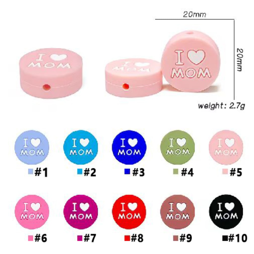 I Love Mom ラウンドシリコンフォーカルビーズ ランダムミックス