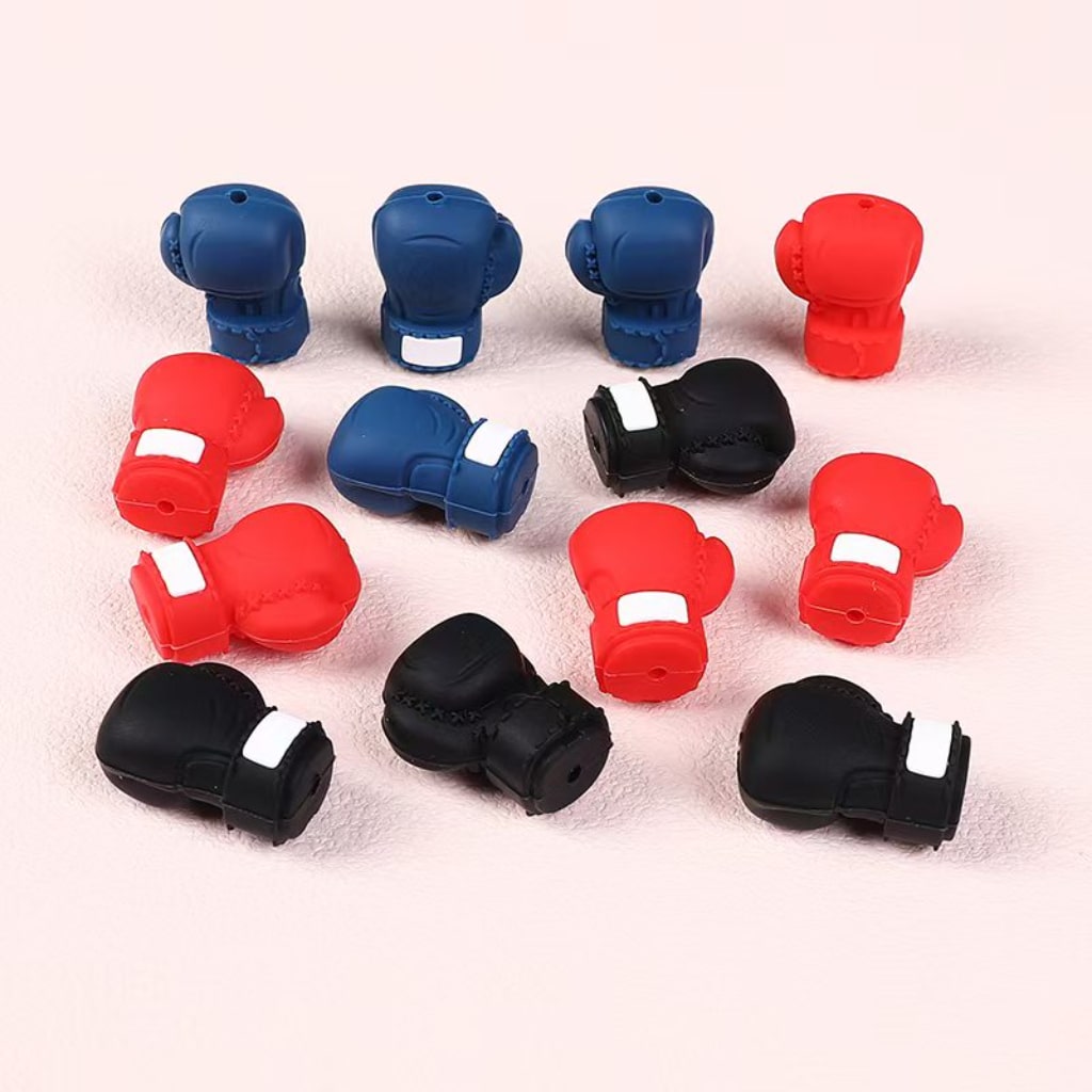 3D Black Red Blue Boxing Gloves Silicone Focal Beads