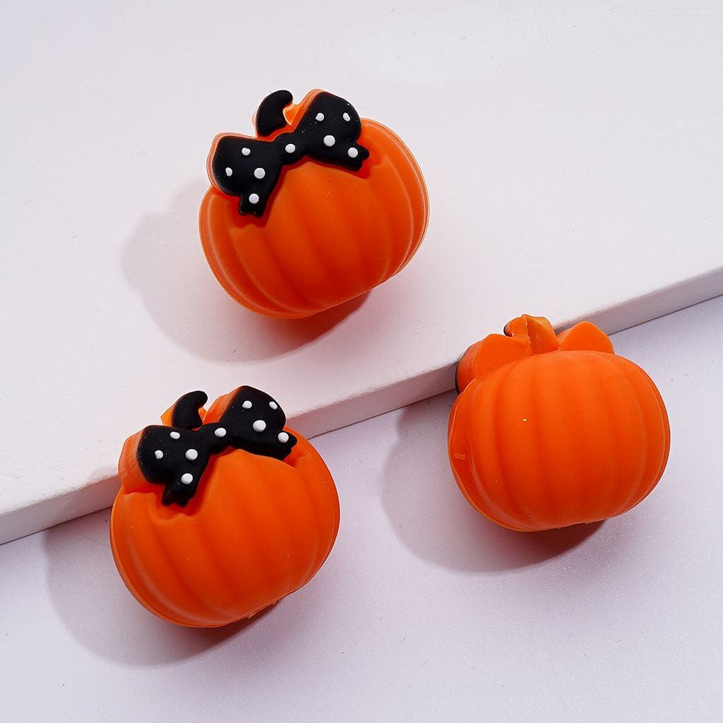 3D Mini Cute Pumpkin with Bows Halloween Silicone Focal Beads