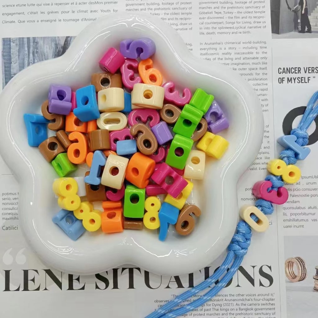 Solid Color Arabic Numerals Digits with Large Hole Acrylic Beads, Around 14*23MM, Random Mix