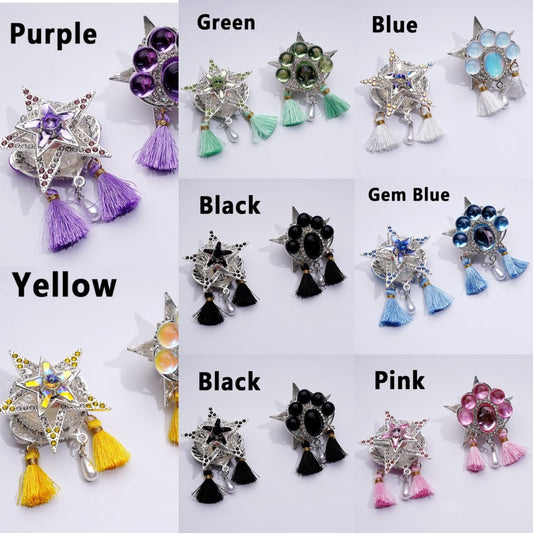 繊細なファンシーシルバー合金のスターリーフ、クリア&マルチカラーの光沢のあるラインストーン、ミニバブルボール、かわいいタッセルホワイトパールペンダント、アクリルビーズ、約46×64MM